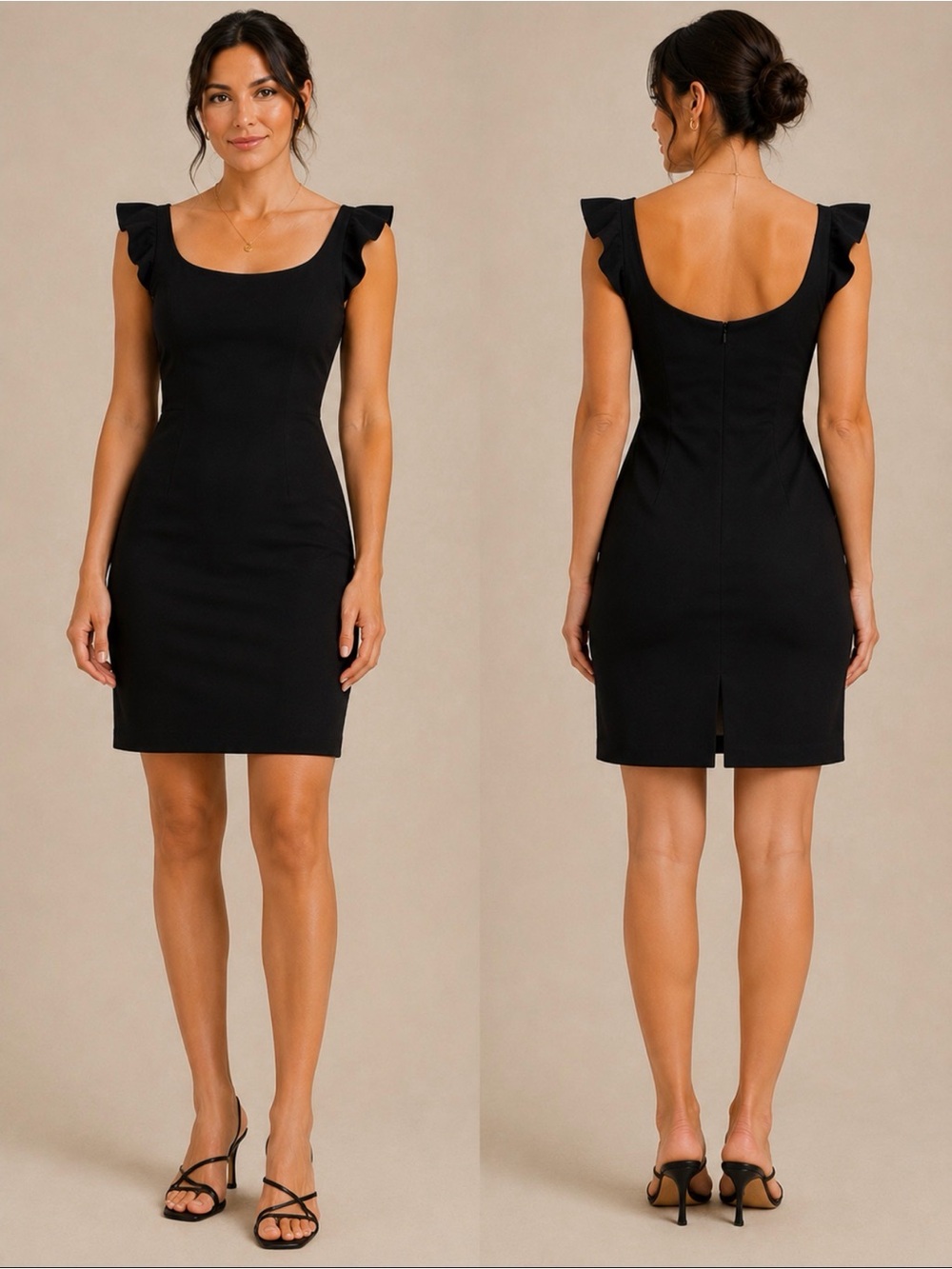 Calvin Klein Black Ruffle-Shoulder Sheath Mini Dress